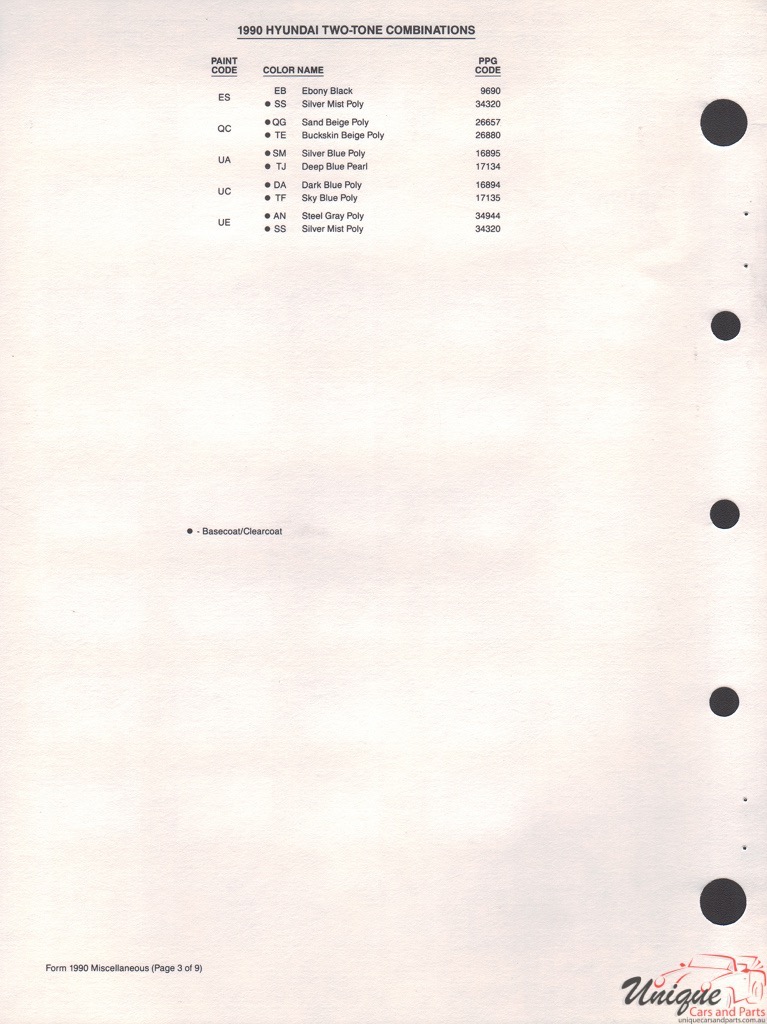 1990 Hyundai Paint Charts PPG 2